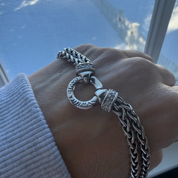 David Yurman Double Wheat Diamond & Silver Necklace - Picture 5 of 7